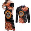 Australia Aboriginal Art Couples Matching Off Shoulder Maxi Dress and Long Sleeve Button Shirt Indigenous Proud