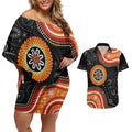 Australia Aboriginal Art Couples Matching Off Shoulder Short Dress and Hawaiian Shirt Indigenous Proud