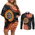 Australia Aboriginal Art Couples Matching Off Shoulder Short Dress and Long Sleeve Button Shirt Indigenous Proud