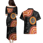 Australia Aboriginal Art Couples Matching Puletasi and Hawaiian Shirt Indigenous Proud