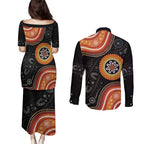 Australia Aboriginal Art Couples Matching Puletasi and Long Sleeve Button Shirt Indigenous Proud