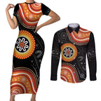 Australia Aboriginal Art Couples Matching Short Sleeve Bodycon Dress and Long Sleeve Button Shirt Indigenous Proud