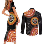 Australia Aboriginal Art Couples Matching Short Sleeve Bodycon Dress and Long Sleeve Button Shirt Indigenous Proud