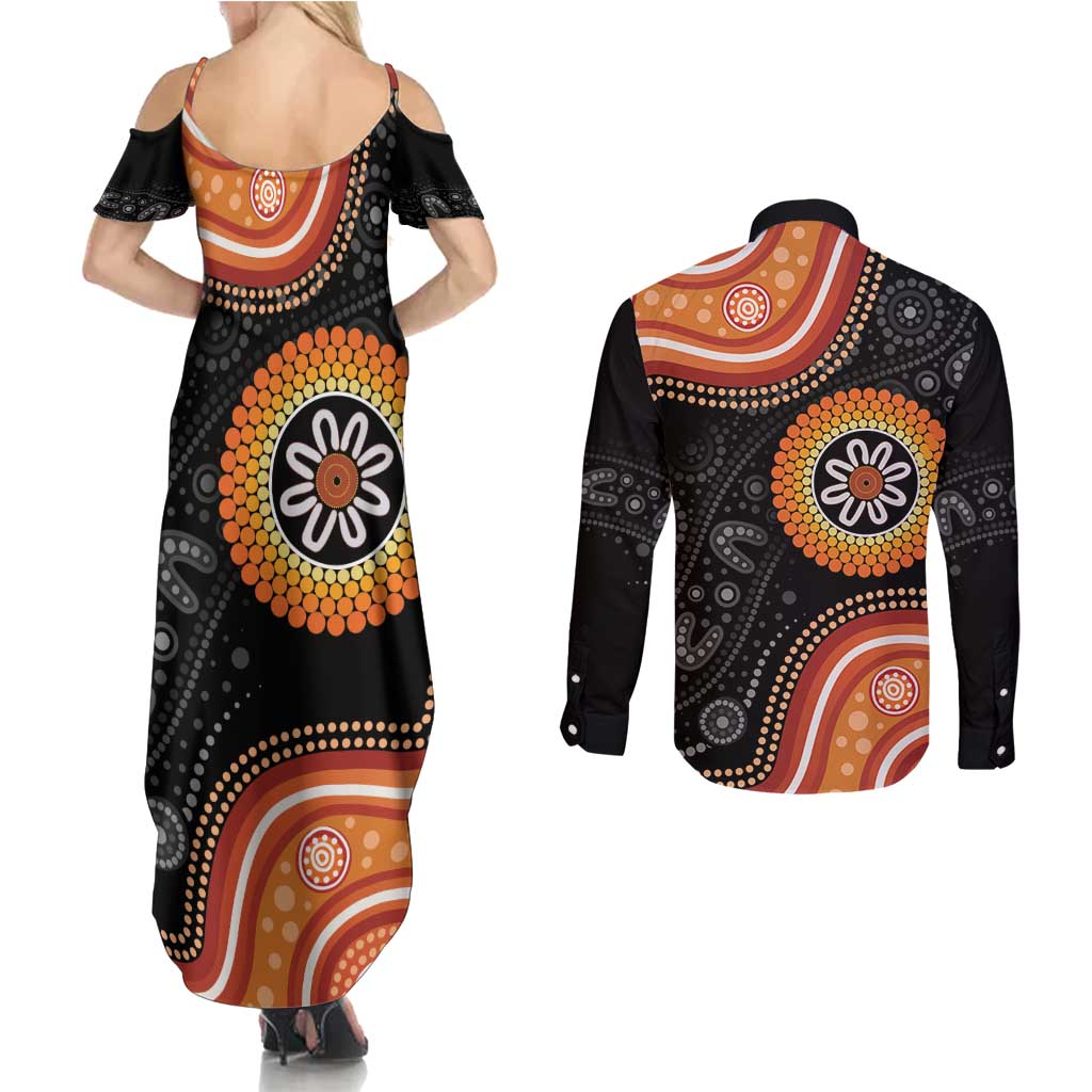Australia Aboriginal Art Couples Matching Summer Maxi Dress and Long Sleeve Button Shirt Indigenous Proud