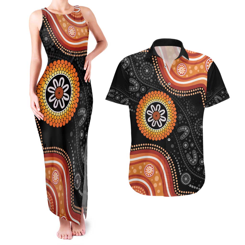 Australia Aboriginal Art Couples Matching Tank Maxi Dress and Hawaiian Shirt Indigenous Proud