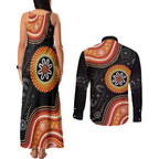 Australia Aboriginal Art Couples Matching Tank Maxi Dress and Long Sleeve Button Shirt Indigenous Proud