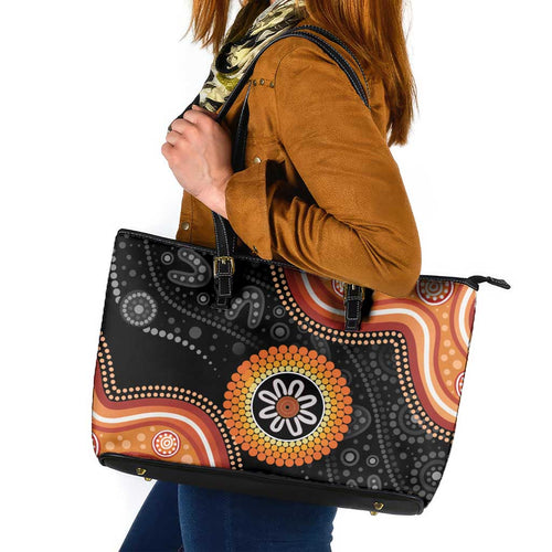 Australia Aboriginal Art Leather Tote Bag Indigenous Proud