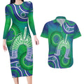 Australia Torres Strait Islanders Couples Matching Long Sleeve Bodycon Dress and Hawaiian Shirt Dhari Aboriginal Pattern