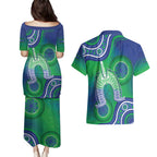 Australia Torres Strait Islanders Couples Matching Puletasi and Hawaiian Shirt Dhari Aboriginal Pattern