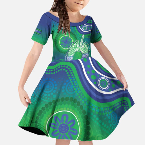 Australia Torres Strait Islanders Family Matching Off The Shoulder Long Sleeve Dress and Hawaiian Shirt Dhari Aboriginal Pattern
