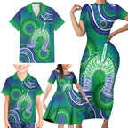Australia Torres Strait Islanders Family Matching Short Sleeve Bodycon Dress and Hawaiian Shirt Dhari Aboriginal Pattern