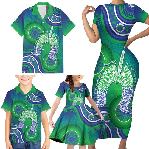 Australia Torres Strait Islanders Family Matching Short Sleeve Bodycon Dress and Hawaiian Shirt Dhari Aboriginal Pattern