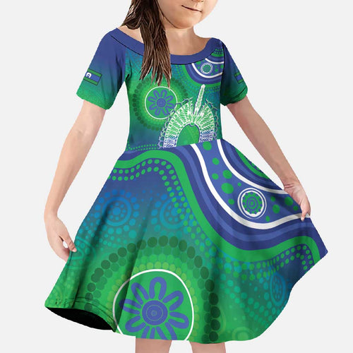 Australia Torres Strait Islanders Family Matching Short Sleeve Bodycon Dress and Hawaiian Shirt Dhari Aboriginal Pattern