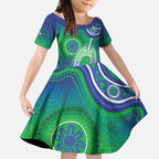 Australia Torres Strait Islanders Kid Short Sleeve Dress Dhari Aboriginal Pattern