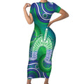 Australia Torres Strait Islanders Short Sleeve Bodycon Dress Dhari Aboriginal Pattern