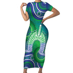 Australia Torres Strait Islanders Short Sleeve Bodycon Dress Dhari Aboriginal Pattern