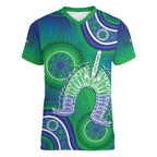 Australia Torres Strait Islanders Women V-Neck T-Shirt Dhari Aboriginal Pattern
