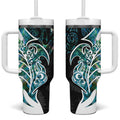 Proud Aotearoa Tumbler With Handle Maori Silver Fern Mix Paua Shell Pattern