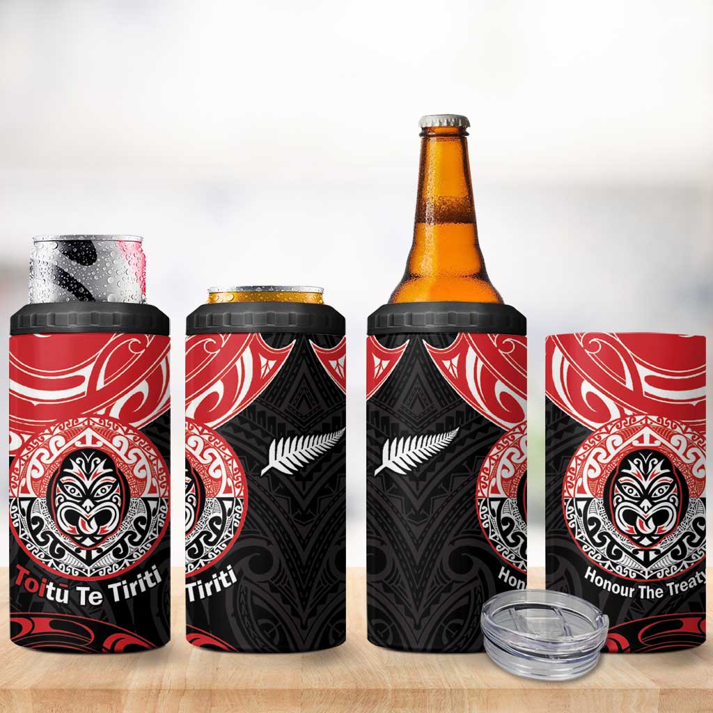 Aotearoa Toitu Te Tiriti 4 in 1 Can Cooler Tumbler Haka Tiki Honour The Treaty