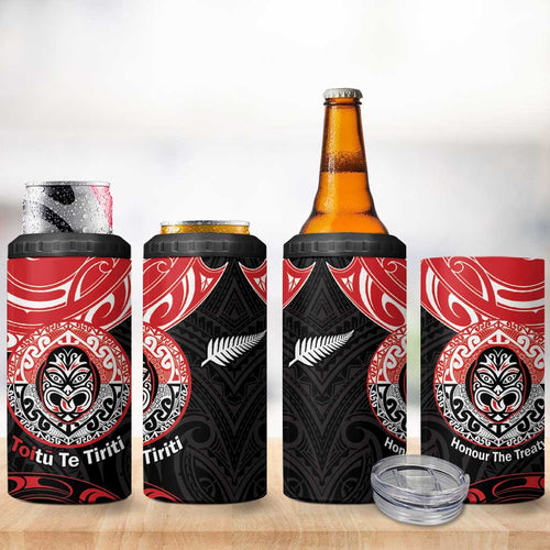 Aotearoa Toitu Te Tiriti 4 in 1 Can Cooler Tumbler Haka Tiki Honour The Treaty