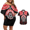 Aotearoa Toitu Te Tiriti Couples Matching Off Shoulder Short Dress and Hawaiian Shirt Haka Tiki Honour The Treaty