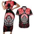 Aotearoa Toitu Te Tiriti Couples Matching Short Sleeve Bodycon Dress and Hawaiian Shirt Haka Tiki Honour The Treaty