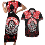 Aotearoa Toitu Te Tiriti Couples Matching Short Sleeve Bodycon Dress and Hawaiian Shirt Haka Tiki Honour The Treaty