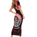 Aotearoa Toitu Te Tiriti Family Matching Short Sleeve Bodycon Dress and Hawaiian Shirt Haka Tiki Honour The Treaty