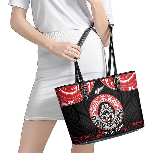 Aotearoa Toitu Te Tiriti Leather Tote Bag Haka Tiki Honour The Treaty