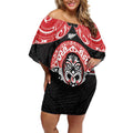 Aotearoa Toitu Te Tiriti Off Shoulder Short Dress Haka Tiki Honour The Treaty