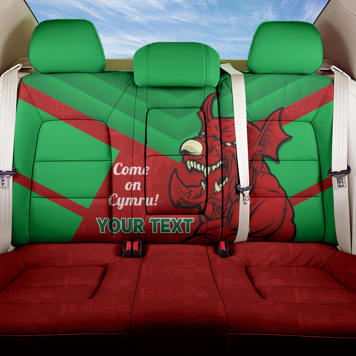 Custom Wales Rugby Back Car Seat Cover 2024 Six Nations Come On Cymru Mascot Sporty