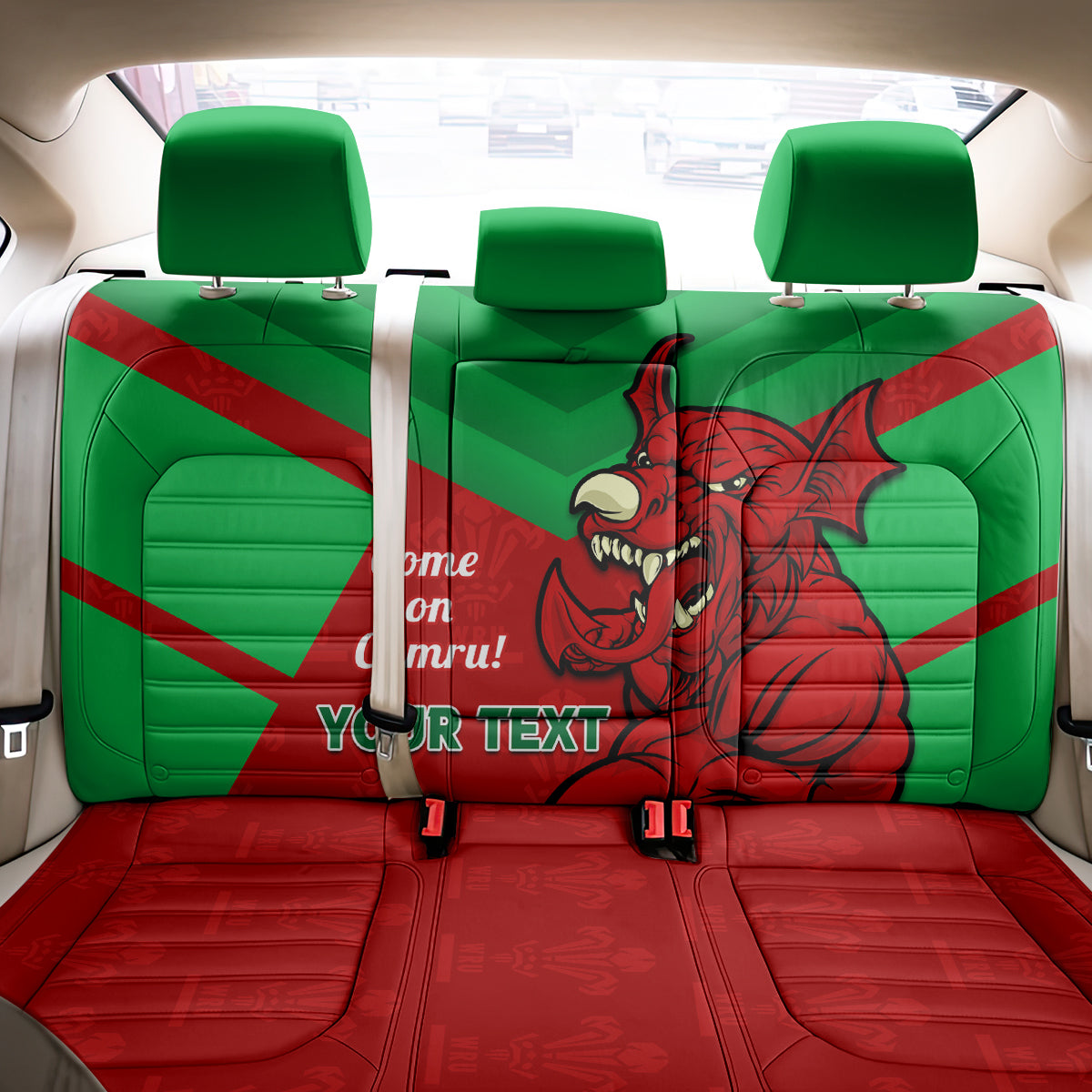 Custom Wales Rugby Back Car Seat Cover 2024 Six Nations Come On Cymru Mascot Sporty