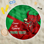 Custom Wales Rugby Beach Blanket 2024 Six Nations Come On Cymru Mascot Sporty