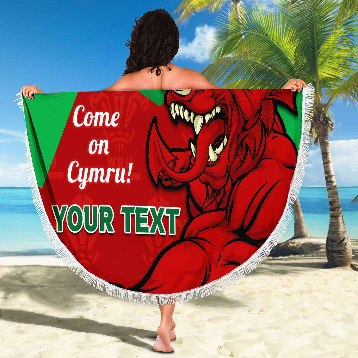 Custom Wales Rugby Beach Blanket 2024 Six Nations Come On Cymru Mascot Sporty
