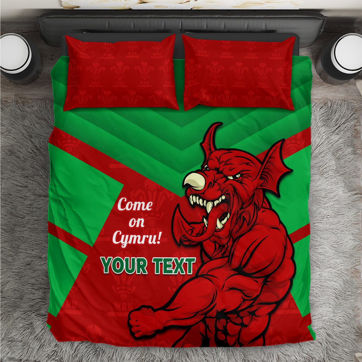 Custom Wales Rugby Bedding Set 2024 Six Nations Come On Cymru Mascot Sporty
