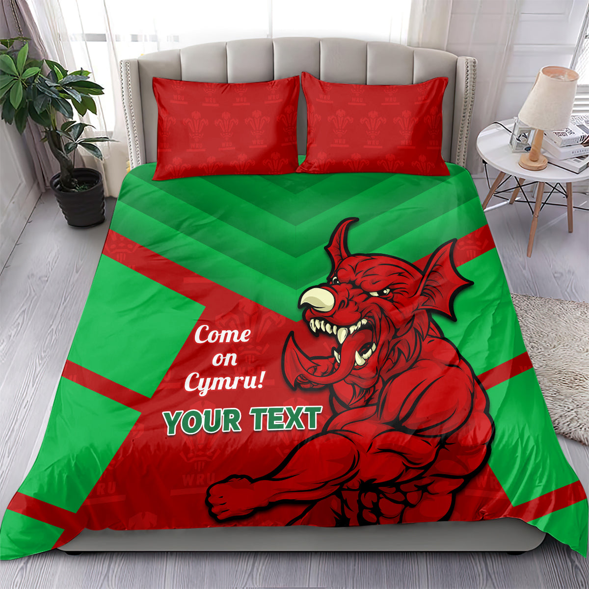 Custom Wales Rugby Bedding Set 2024 Six Nations Come On Cymru Mascot Sporty