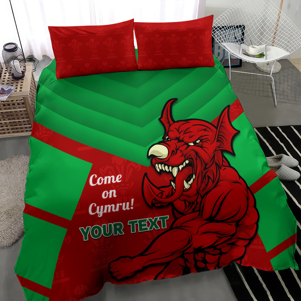 Custom Wales Rugby Bedding Set 2024 Six Nations Come On Cymru Mascot Sporty