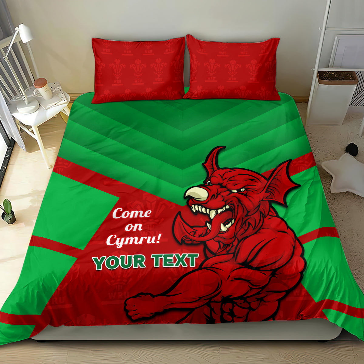 Custom Wales Rugby Bedding Set 2024 Six Nations Come On Cymru Mascot Sporty