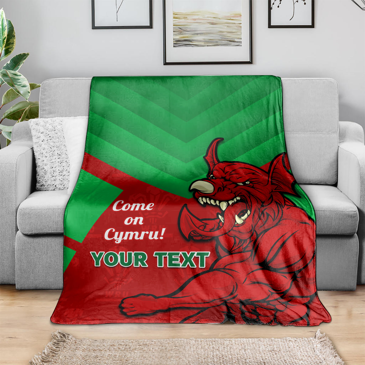 Custom Wales Rugby Blanket 2024 Six Nations Come On Cymru Mascot Sporty