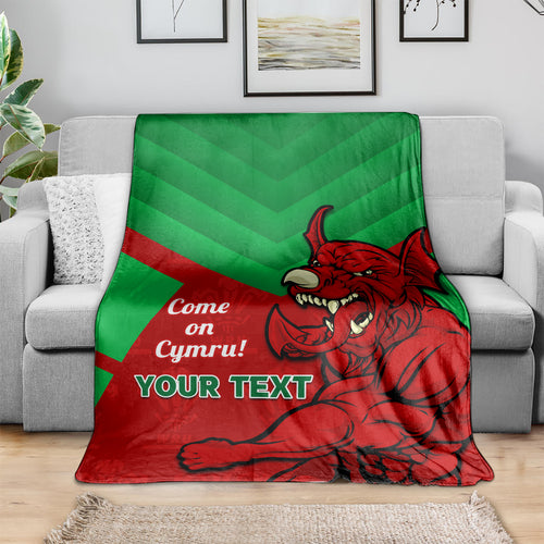 Custom Wales Rugby Blanket 2024 Six Nations Come On Cymru Mascot Sporty