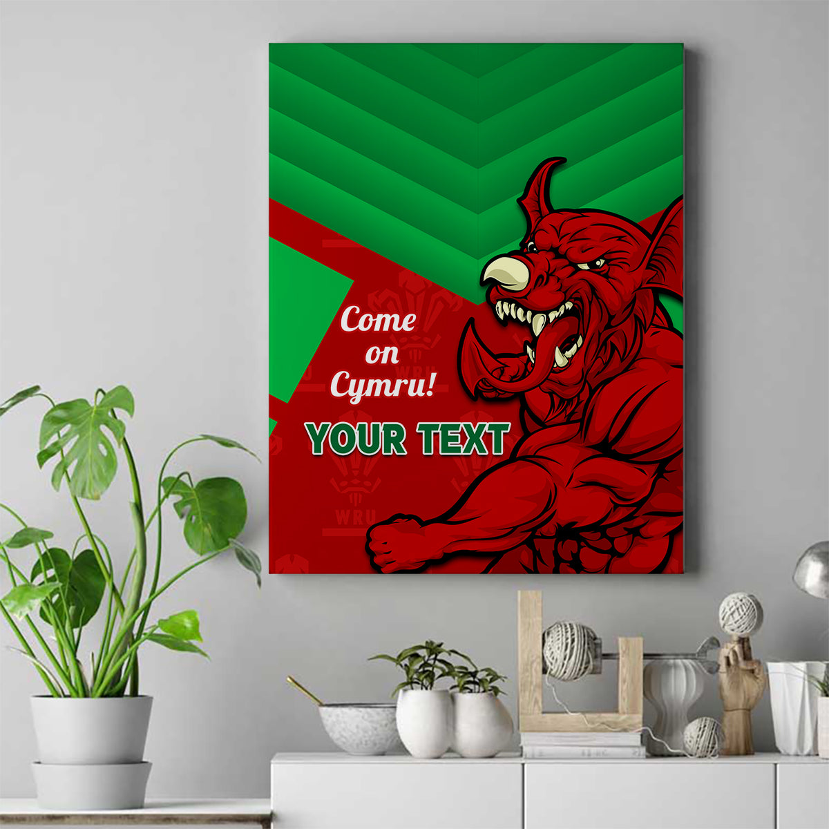 Custom Wales Rugby Canvas Wall Art 2024 Six Nations Come On Cymru Mascot Sporty