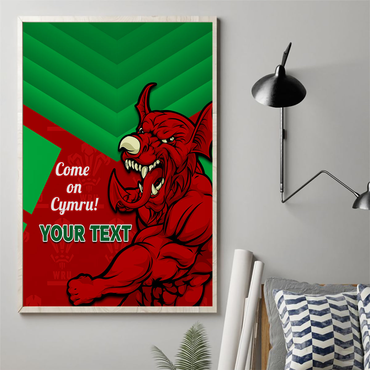 Custom Wales Rugby Canvas Wall Art 2024 Six Nations Come On Cymru Mascot Sporty