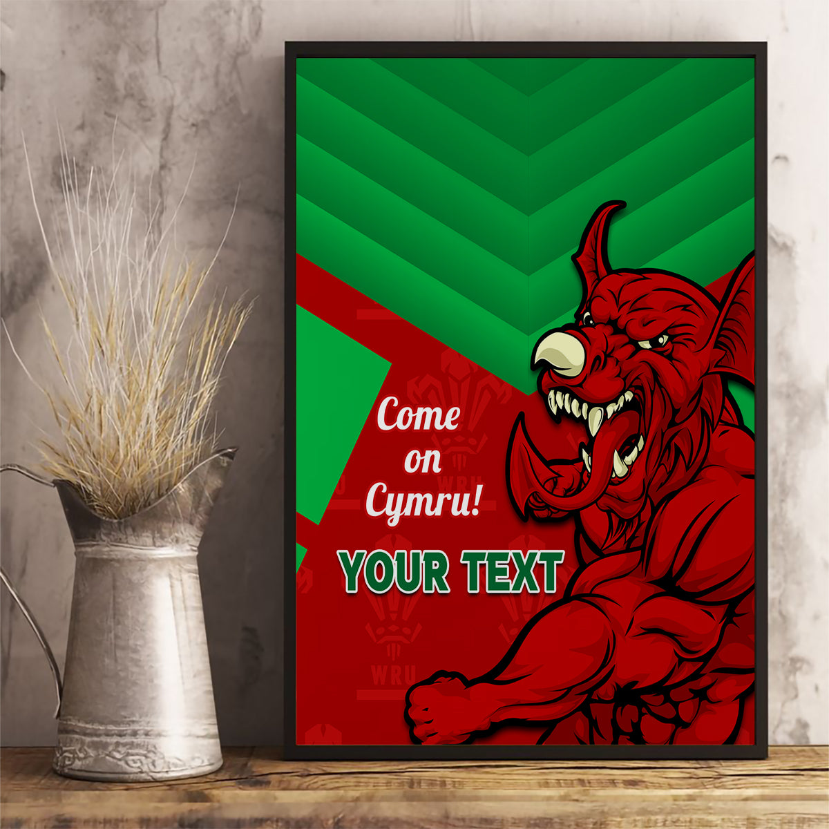 Custom Wales Rugby Canvas Wall Art 2024 Six Nations Come On Cymru Mascot Sporty