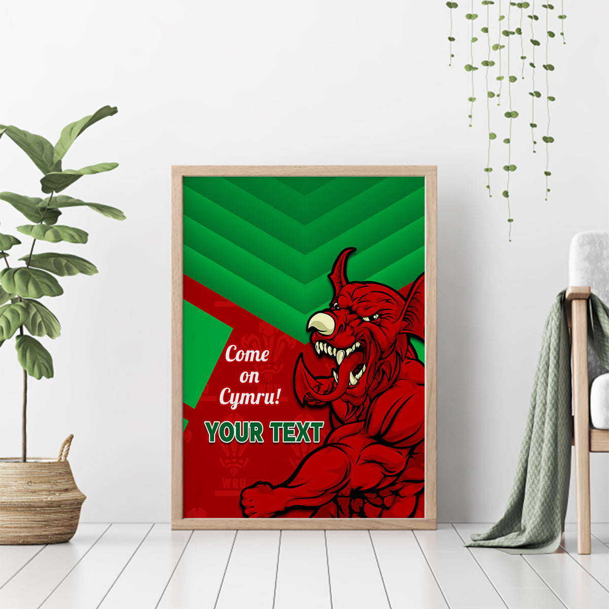 Custom Wales Rugby Canvas Wall Art 2024 Six Nations Come On Cymru Mascot Sporty