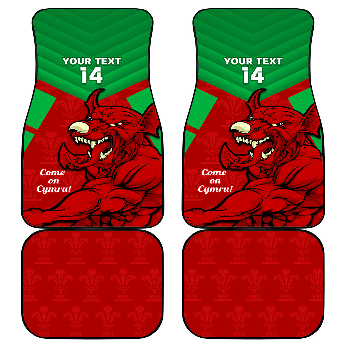 Custom Wales Rugby Car Mats 2024 Six Nations Come On Cymru Mascot Sporty