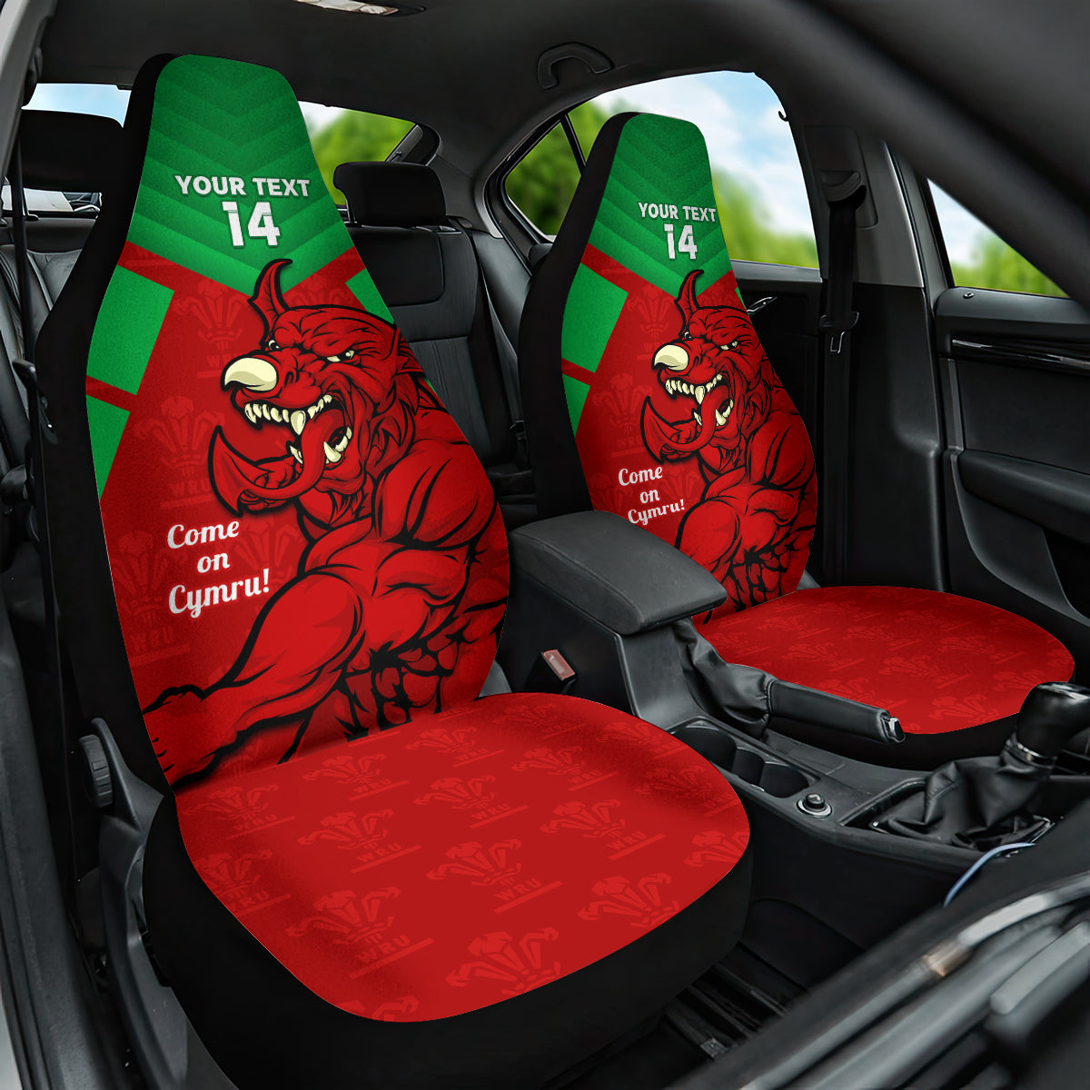 Custom Wales Rugby Car Seat Cover 2024 Six Nations Come On Cymru Mascot Sporty