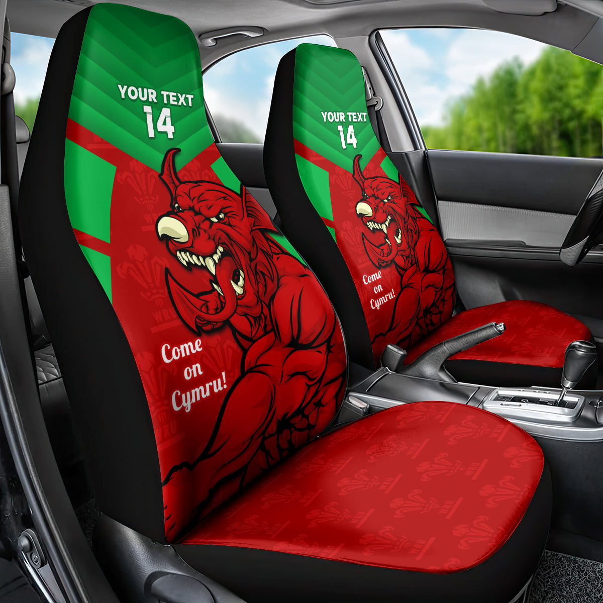 Custom Wales Rugby Car Seat Cover 2024 Six Nations Come On Cymru Mascot Sporty