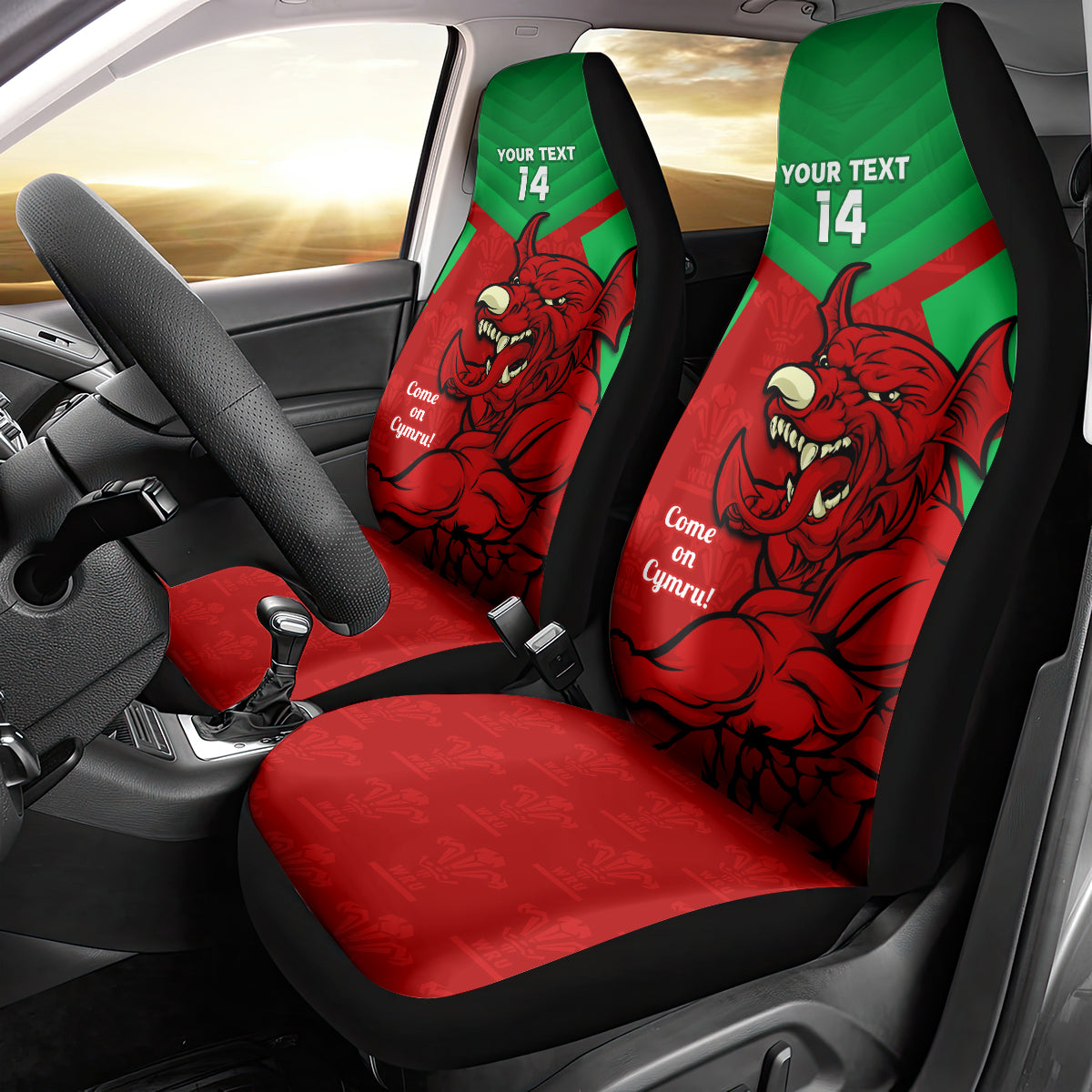 Custom Wales Rugby Car Seat Cover 2024 Six Nations Come On Cymru Mascot Sporty