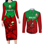 custom-wales-rugby-couples-matching-long-sleeve-bodycon-dress-and-long-sleeve-button-shirt-2024-six-nations-come-on-cymru-mascot-sporty