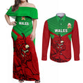 custom-wales-rugby-couples-matching-off-shoulder-maxi-dress-and-long-sleeve-button-shirt-2024-six-nations-come-on-cymru-mascot-sporty